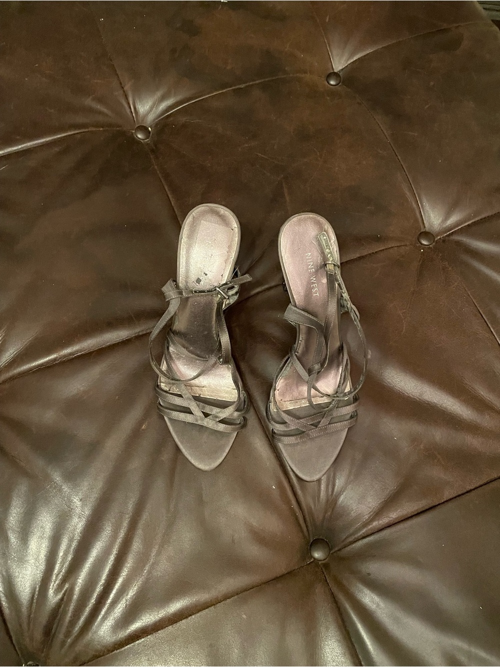 Nine West Dark Grey Strappy Open-Toe Heels